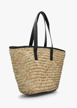 Sale VALENTINO BAGS Samuela Natural Nero Woven Straw Shopper Bag