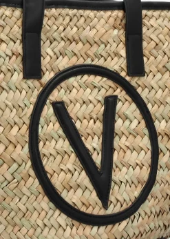 Sale VALENTINO BAGS Samuela Natural Nero Woven Straw Shopper Bag