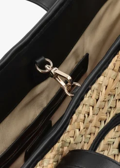 Sale VALENTINO BAGS Samuela Natural Nero Woven Straw Shopper Bag