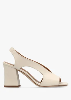 Outlet DANIEL Scoop Cream Leather Cut Away Shaped Heel Sandals
