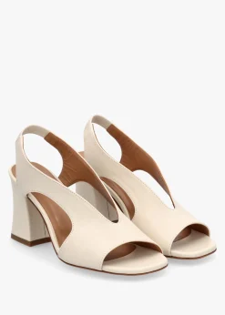 Outlet DANIEL Scoop Cream Leather Cut Away Shaped Heel Sandals
