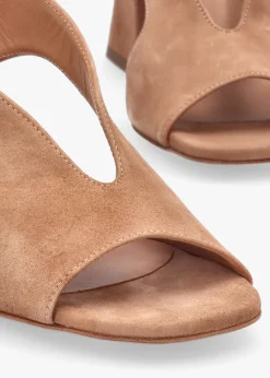 Online DANIEL Scoop Tan Suede Cut Away Shaped Heel Sandals