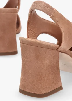 Online DANIEL Scoop Tan Suede Cut Away Shaped Heel Sandals