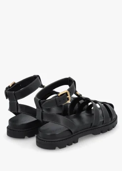 Discount COACH Sculpted C Fisherman Black Leather Sandals