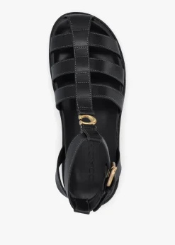 Discount COACH Sculpted C Fisherman Black Leather Sandals