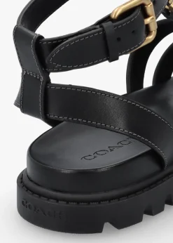 Discount COACH Sculpted C Fisherman Black Leather Sandals