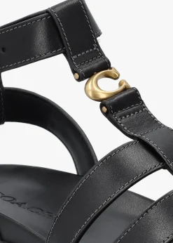 Discount COACH Sculpted C Fisherman Black Leather Sandals