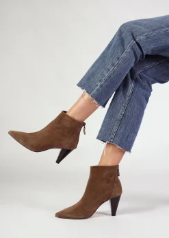 Fashion DANIEL Serin Taupe Suede Zip Back Heeled Ankle Boots