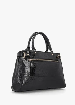 Clearance GUESS Silvye Luxury Black Moc Croc Satchel Bag