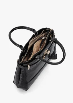 Clearance GUESS Silvye Luxury Black Moc Croc Satchel Bag