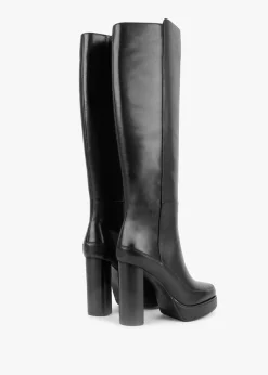 Clearance DANIEL Sippy Black Leather Platform Knee Boots