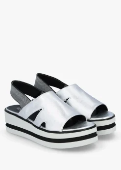 Hot DANIEL Slinger Silver Leather Low Wedge Sandals