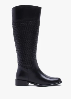 Clearance DANIEL Solar Black Leather Woven Knee Boots