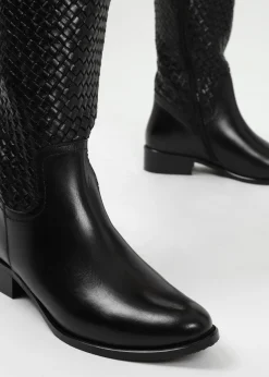 Clearance DANIEL Solar Black Leather Woven Knee Boots