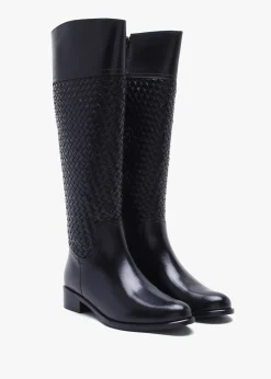 Clearance DANIEL Solar Black Leather Woven Knee Boots