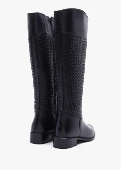 Clearance DANIEL Solar Black Leather Woven Knee Boots