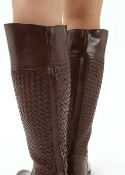 Clearance DANIEL Solar Brown Leather Woven Knee Boots