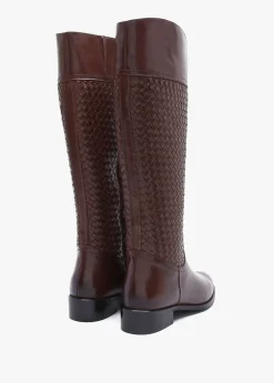 Clearance DANIEL Solar Brown Leather Woven Knee Boots