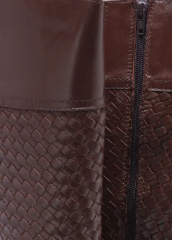 Clearance DANIEL Solar Brown Leather Woven Knee Boots