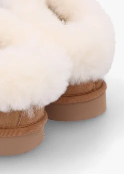 New DANIEL Somolly Tan Suede Shearling Slippers