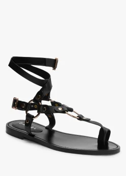 Discount DANIEL Sophie Black Leather Ankle Tie Sandals