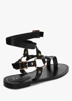Discount DANIEL Sophie Black Leather Ankle Tie Sandals