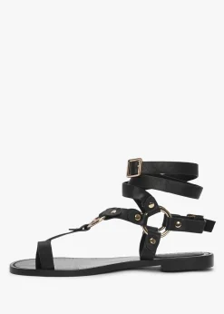 Discount DANIEL Sophie Black Leather Ankle Tie Sandals