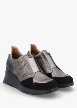Best WONDERS South Pewter Leather & Suede Wedge Trainers