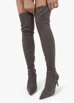 New DANIEL Stret Grey Suede Over The Knee Boots