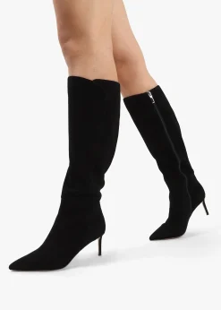 Online DANIEL Sylvia Black Suede Heeled Knee Boots