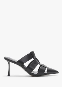 Hot DANIEL Sylvie Black Leather Pointed Toe Heeled Mules