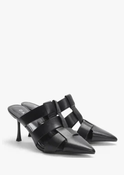 Hot DANIEL Sylvie Black Leather Pointed Toe Heeled Mules