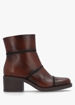 Best DANIEL Tabitha Brown Leather Block Heel Ankle Boots
