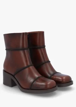 Best DANIEL Tabitha Brown Leather Block Heel Ankle Boots