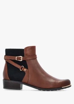 Online CAPRICE Tan Leather & Suedette Ankle Strap Boots