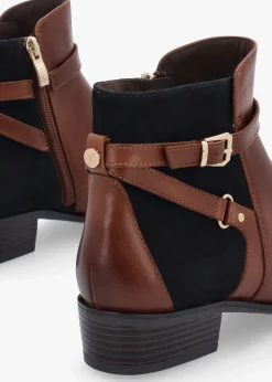 Online CAPRICE Tan Leather & Suedette Ankle Strap Boots