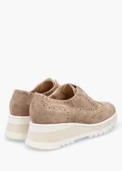 Fashion LUCA GROSSI Taupe Suede Slip On Slab Sole Brogues