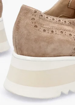 Fashion LUCA GROSSI Taupe Suede Slip On Slab Sole Brogues