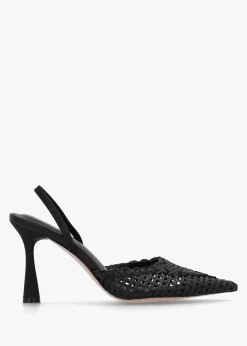 Clearance DANIEL Tiffarlie Black Woven Sling Back Court Shoes