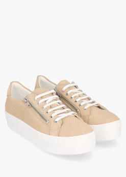 Outlet DANIEL Tippie Beige Leather Reptile Double Zip Trainers
