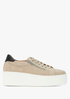 Hot DANIEL Tippy Taupe Suede Flatform Trainers