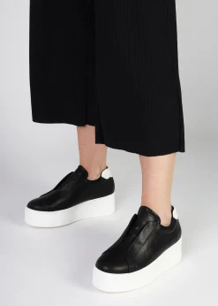 Sale DANIEL Tred Black Smooth Leather Laceless Flatform Trainers