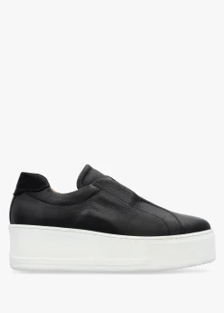 Hot DANIEL Tred Black Tumbled Leather Laceless Flatform Trainers