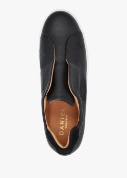 Hot DANIEL Tred Black Tumbled Leather Laceless Flatform Trainers