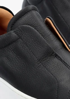 Hot DANIEL Tred Black Tumbled Leather Laceless Flatform Trainers