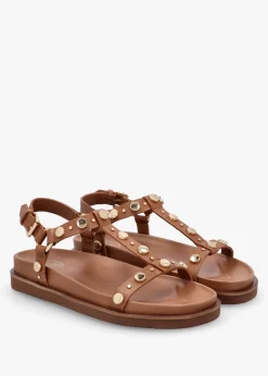 Outlet ASH Ugo Tan Leather Studded Sandals