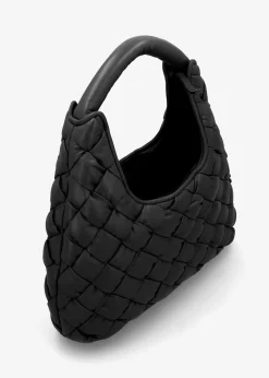 New DANIEL Veave Black Leather Woven Shoulder Bag