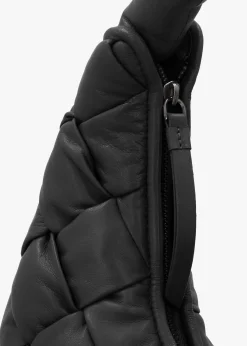 New DANIEL Veave Black Leather Woven Shoulder Bag