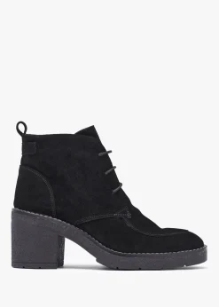 Online DANIEL Vesta Black Suede Lace Up Block Heel Ankle Boots