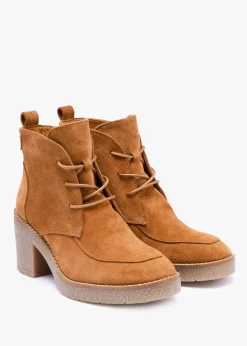 Hot DANIEL Vesta Tan Suede Lace Up Block Heel Ankle Boots